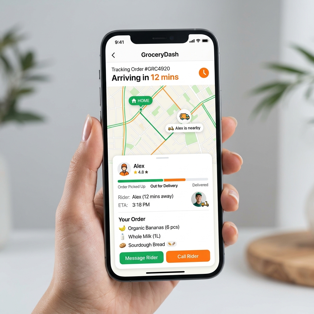 Quick Commerce App Mockup on smartphone